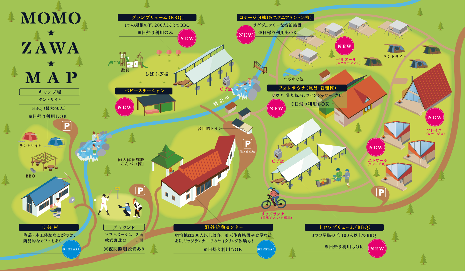 桃沢野外活動センター 桃沢キャンプ場 桃沢工芸村 桃沢グラウンド